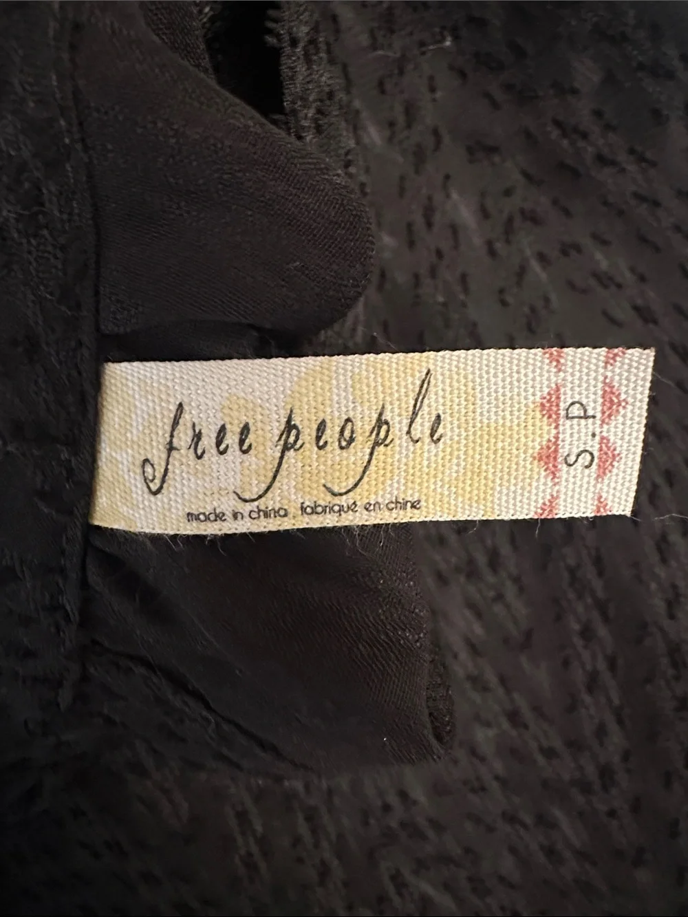 Free People Black Sheer Chevron Lace Long Sleeve Top Boho